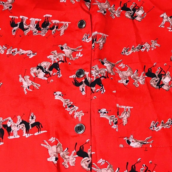 BIRCH BROS Button Down Blouse Black Red Polo Horse - Picture 8 of 13
